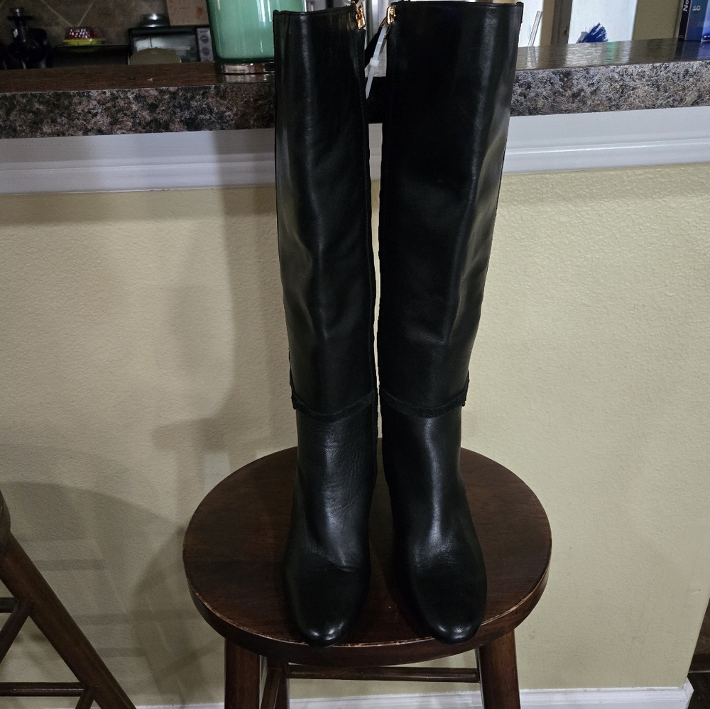 Ralph Lauren Black Knee-High Leather Boots - Picture 2 of 5
